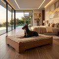 Elevated Wooden Dog Bed with Foam Mattress, Walnut, Large | Raised Dog Bed with Washable Cover and Supportive Foam Mattress, Crafted for Large Dogs and Modern Homes