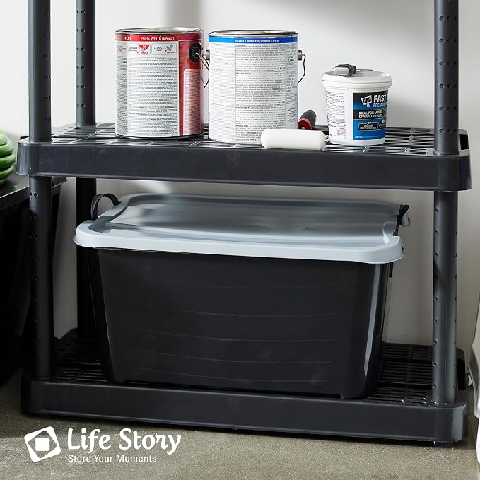 Life Story 6 Pack Stackable Storage Bin, 55 Qt Home Organizers, Black/Gray | Heavy-Duty Versatile Lightweight Locking Bins with Carrying Handles