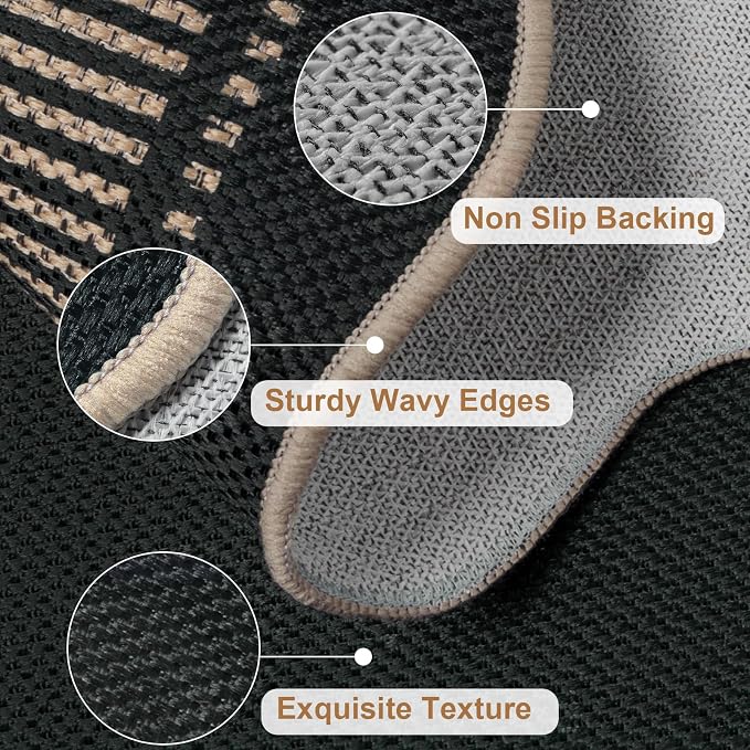 Easy Jute Outdoor Mats for Front Door, 2x3 Small Washable Kitchen Rugs, Farmhouse Black Throw Rug Non Slip Indoor Outdoor Carpet for Porch Entryway Foyer