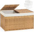 SETVSON Storage Basket with Lid Rattan Storage Basket with 2 Separate Lid, 27.8 Gallon (105 L) 25.2 * 15.4 * 16.1 Inches Woven Wicker Baskets with 2 Liners and Handles for Bedroom Laundry-Natural | 105L Storage Bin with 2 Separate Lids, 2 Removable Lin...
