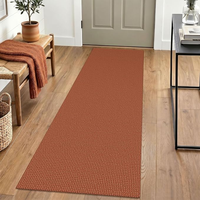 IOHOUZE Washable Runner Rug 2x6 Non Slip Runners for Hallways Entryway Runner Indoor, Kitchen Rugs Woven Cotton Floor Carpet for Kitchen Hall Entrance Bedroom, Burnt Orange/Tan