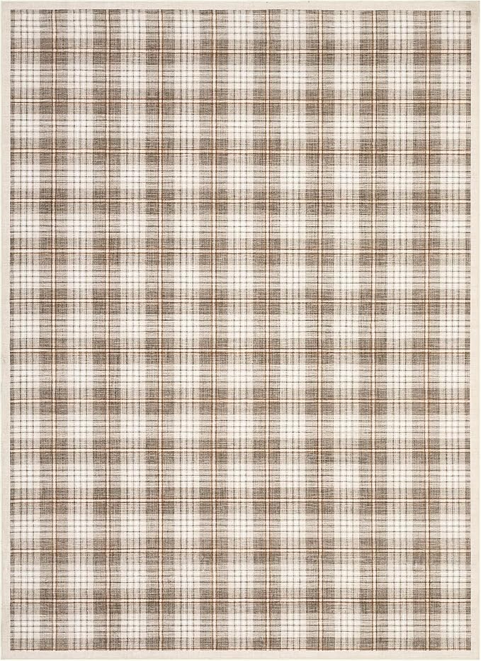 GarveeHome Living Room Checkered Area Rugs 6x9, Machine Washable Non Slip Backing Rug, Stain Resistant Low-Pile Indoor Carpet for Bedroom Dining Room Office Nursery Beige