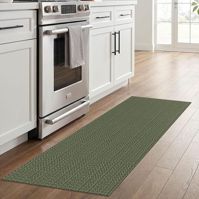 IOHOUZE Washable Runner Rug 2x6 Non Slip Runners for Hallways Entryway Runner Indoor, Kitchen Rugs Woven Cotton Floor Carpet for Kitchen Hall Entrance Bedroom, Olive Green/Dusty Green