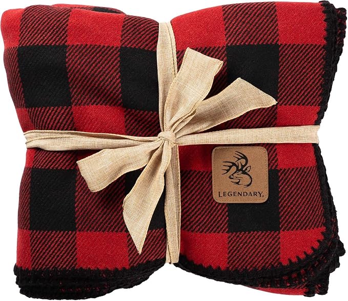 Legendary Whitetails Wool Throw Blanket, 57 X 90 Inches, Cabin Decor | Buffalo Red Plaid, Red Black, Check, Warm and Cozy, Afgan, Comforter Bedding