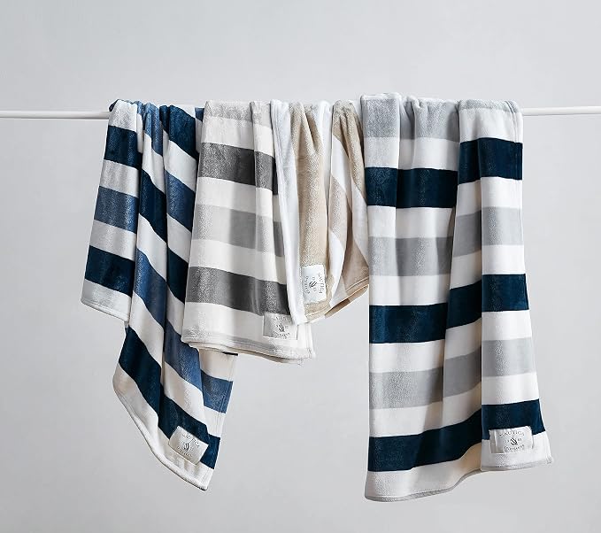 Nautica - Throw Blanket, Super Soft & Cozy Fleece Blanket, Lightweight Plush Bedding for Couch & Bed (Awning Stripe Navy, 50' x 60')