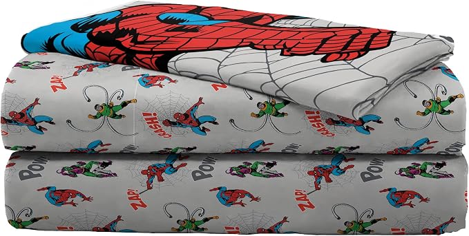 Marvel Spiderman Twin Comforter Set 5 Piece Bedding for Boys, Grey | Bed in a Bag, Comforter Sheets Sham Pillowcase, Official Product, Soft Microfiber, Machine Washable, Easy Care, Boys Gift