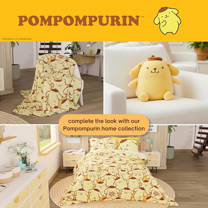 Sanrio Pompompurin Bedding Plush Blanket 90 in x 62 in – Soft Cozy Kawaii Throw for Couch, Bed & Travel, Collectible Gift (Officially Licensed Product) by Franco Collectibles®