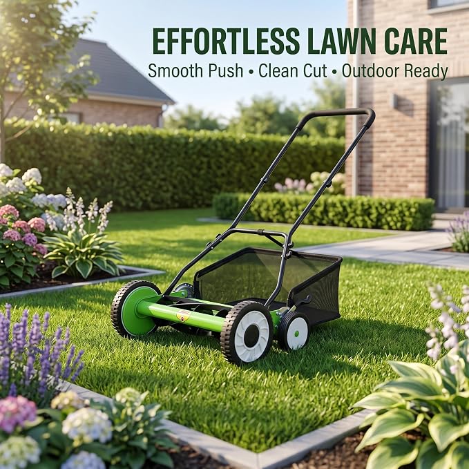 Garvee 4-Wheel Push Lawn Mower Manual Reel Grass Cutter Carbon Steel ABS