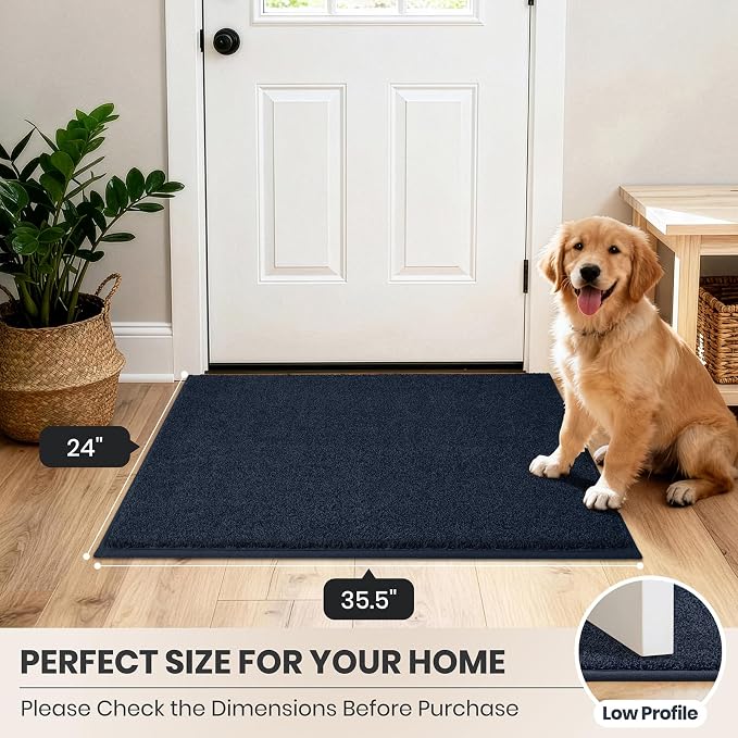 PURRUGS Dirt Trapping Door Mat 24" x 35.5", Non-Slip Machine Washable Entryway Rug, Dog Doormat, Indoor Front Door Mat, Super Absorbent Entry Rug for Muddy Shoes & Paws, Navy Blue
