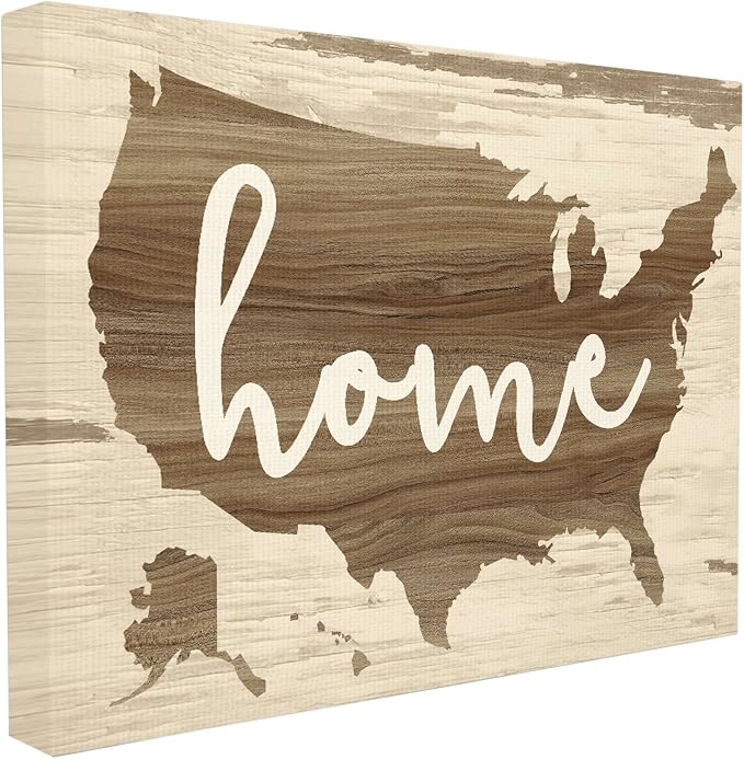 Stupell Home Décor Home Distressed Wood US Map Stretched Canvas Wall Art, 16 x 1.5 x 20, Proudly Made in USA | Stupell Industries | 20 x 16 Inches, Easy to Hang and Sturdy, Made in USA, by Daphne Polselli