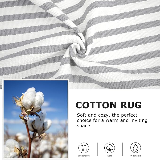 IOHOUZE Striped Area Rug 3'x5' Front Door Rugs Small Washable Area Rug for Front Porch, Spring Summer Welcome Door Mats Outdoor Indoor, Doormat for Entryway Porch Entrance, Grey/White