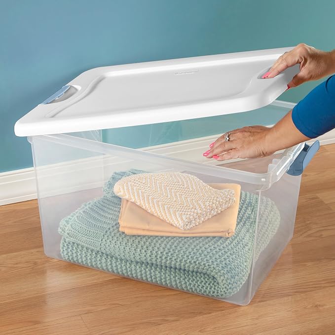 Sterilite Latching Box with Lids for Home and Office, 64 Quart, 16-Pack | Heavy-Duty and Stackable Plastic Containers with Latches for Closet, Cabinet, Bedroom, Bathroom and Dorm Room Organization