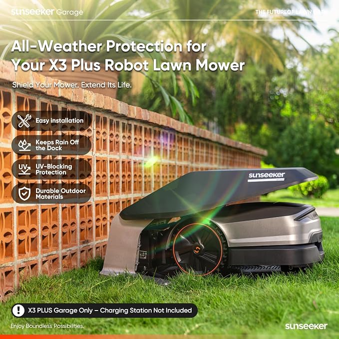 Sunseeker X3 Plus Robot Lawn Mower Garage, All-Weather Protective Cover, UV & Rain Shelter for Charging Station, Durable PP, Easy Tool-Free Setup, No Signal Interference
