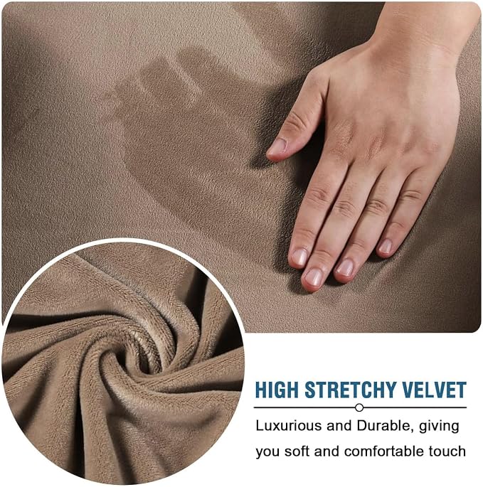 H.VERSAILTEX Wingback Chair Covers Velvet Plush Wing Chair Slipcover 1 Piece High Stretch Wing Back Chair Slipcovers Sofa Cover Furniture Cover with Elastic Bottom, Camel