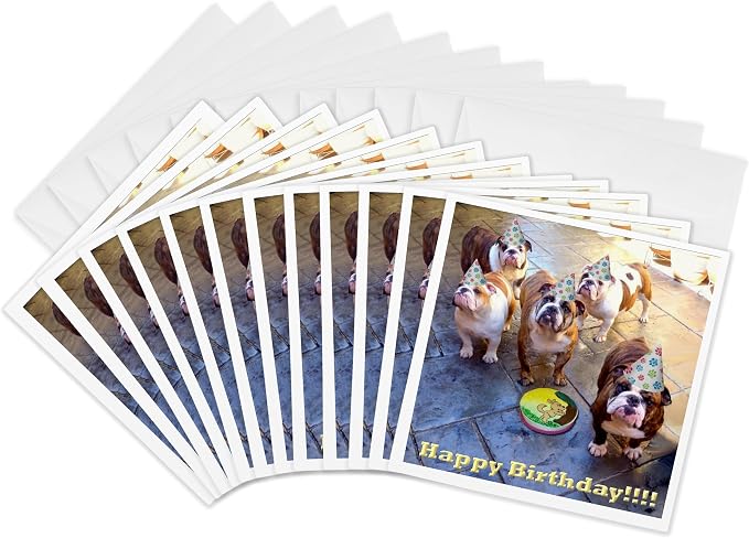 3dRose English Bulldog Birthday - Greeting Cards, 6 x 6 inches, set of 12 (gc_39567_2)