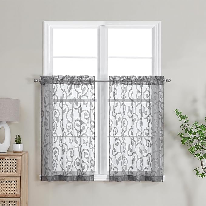 OWENIE Furman Sheer Curtains Tiers 36 inch Length, Lightweight Soft Airy Solid by OWENIE
