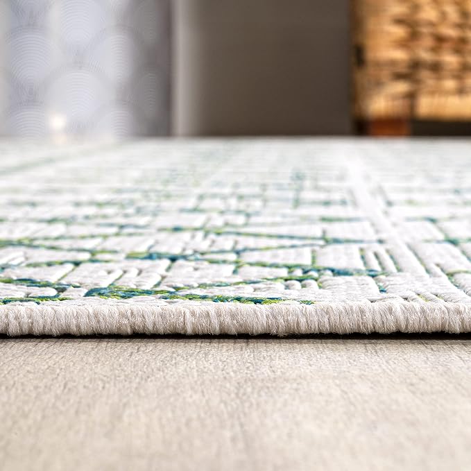JONATHAN Y Moroccan Geometric Indoor Outdoor Area Rug 4X6 Green/Ivory, Ourika Textured Weave for Backyard, Patio, Porch, Easy-Cleaning, High Traffic, Pet-Friendly, Non-Shedding (SMB108R-4)