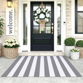 KOZYFLY Striped Rug 3x5 Front Door Rugs Gray White Cotton Woven Washable Indoor Outdoor Rug Entrance Doormat for Front Porch Kitchen Patio Decor Outdoor Mat