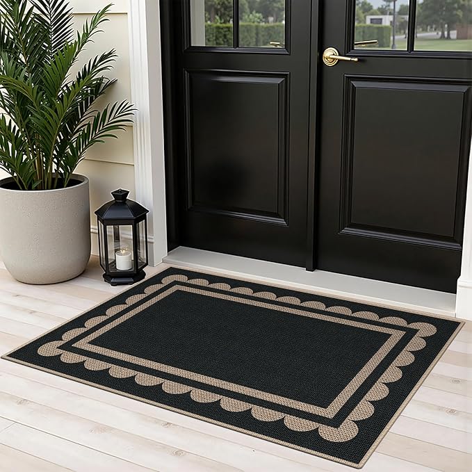 Easy Jute 2x3 Black Rectangle Area Rug,Washable Entryway Rug, Modern Door Carpet,Neutral Non-Slip Outdoor Indoor Farmhouse Rug for Living Room Kitchen Patio Bedroom