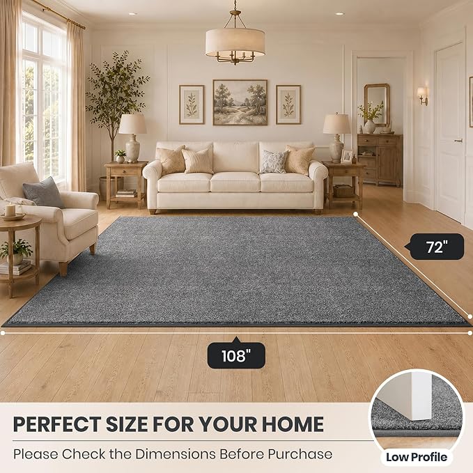 PURRUGS Easy Care Area Rug 6ft x 9ft, Non-Slip Washable Entryway Rug, Stain Resistant Accent Rug for Hallway, Living Room, Bedroom and Mudroom, Light Grey-Dark Grey