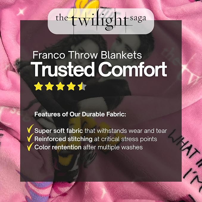 Twilight The Saga Bella & Edward Fluffy Throw 70 in x 50 in – Soft Plush Lightweight Blanket for Couch, Bed & Travel, (Officially Licensed Product) by Franco