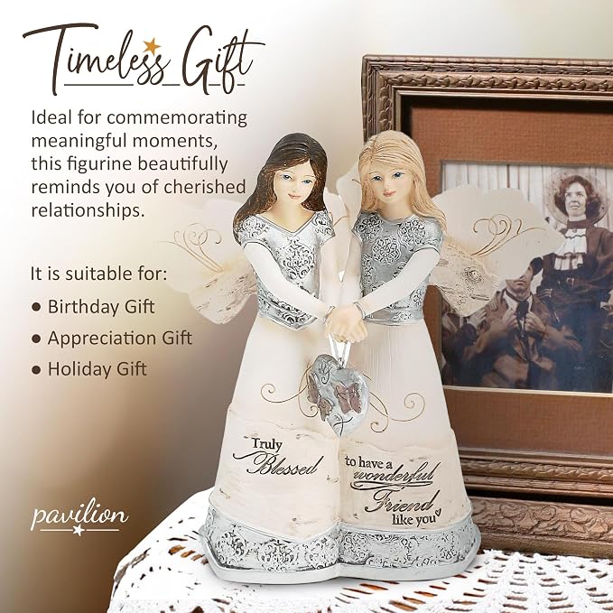 Pavilion Elements Angels Figurine - Double Angel Figure Display - "Truly Blessed to Have A Wonderful Friend Like You" Printed Text, Angel Collectibles, Sister Angel Figurines, Friend Theme, 5"