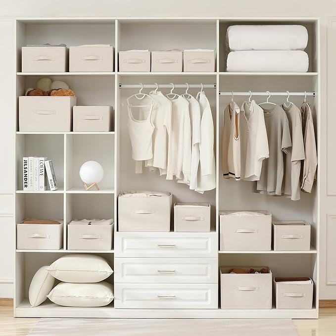 linen closet organizers and storage, Large Storage Baskets, washable, clothes organizer with handle, sweater organizer for closet (Beige, 15¾"x11¾ x9¾)