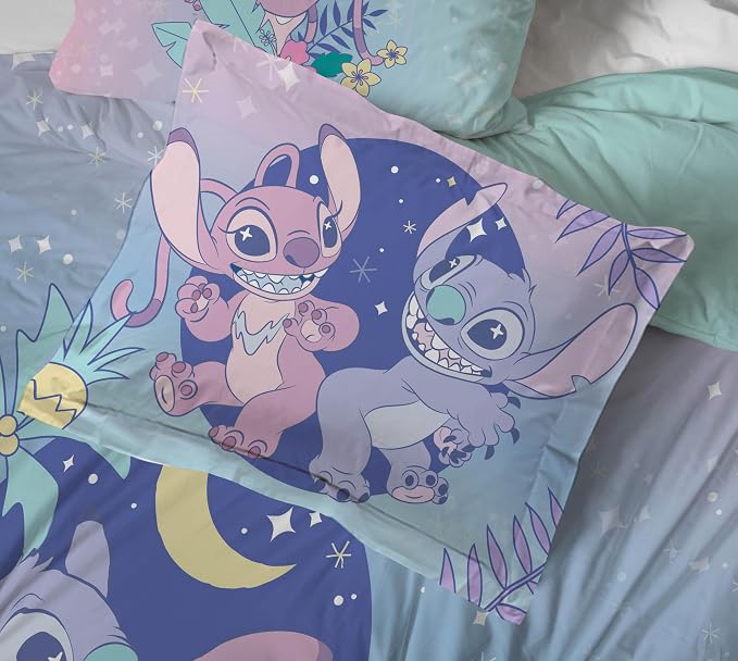 Disney Lilo and Stitch Full Comforter Set 7 Piece Kids Bedding, Multi | Bed in a Bag, Comforter Sheets Shams Pillowcases, Official Brand, Soft Microfiber, Machine Washable, Girls Gift