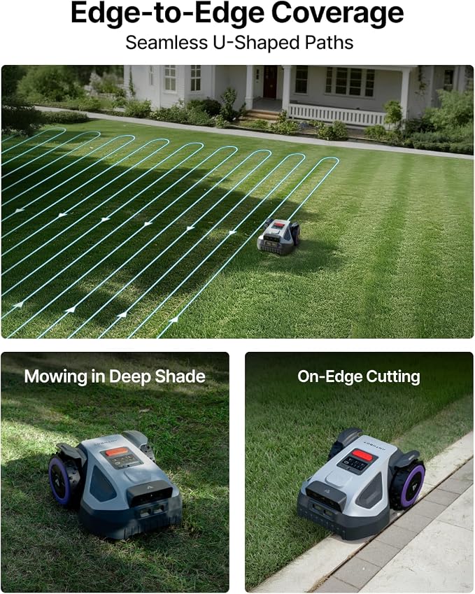 ANTHBOT M5 Robot Lawn Mower with Garage,RTK+NRTK Navigation Perimeter Wire Free 1/8 Acre, Vision Obstacle Avoidance Robotic Lawnmower with Automatic Mapping Zone Division, 45% Slope, App Control