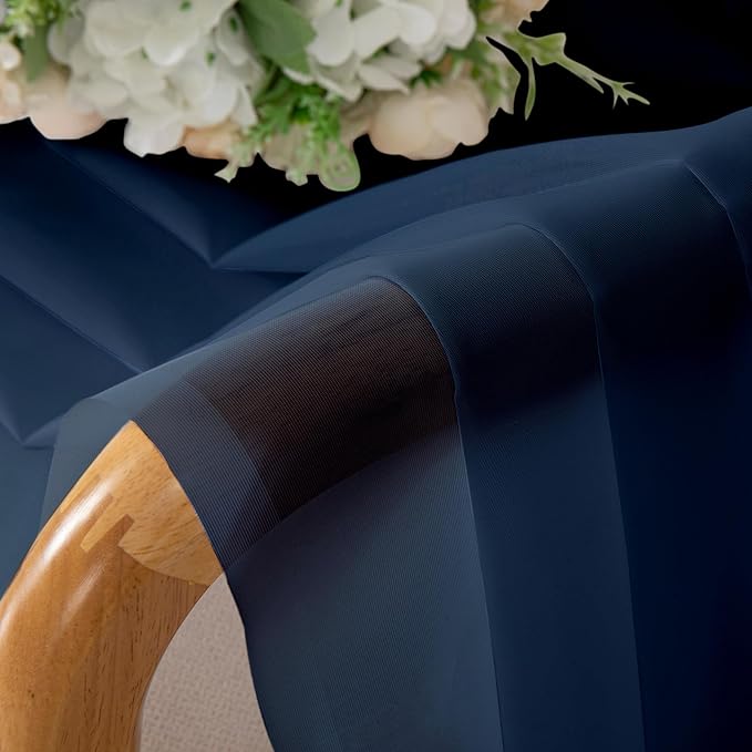 Lecloud Short Sheer Curtains 54 Inches Length 2 Panels, Light Filtering Voile Curtain Drapes for Half Window Kitchen Bedroom, Basic Rod Pocket Living Room Sheer Curtains, 40Wx54L Inches, Navy Blue