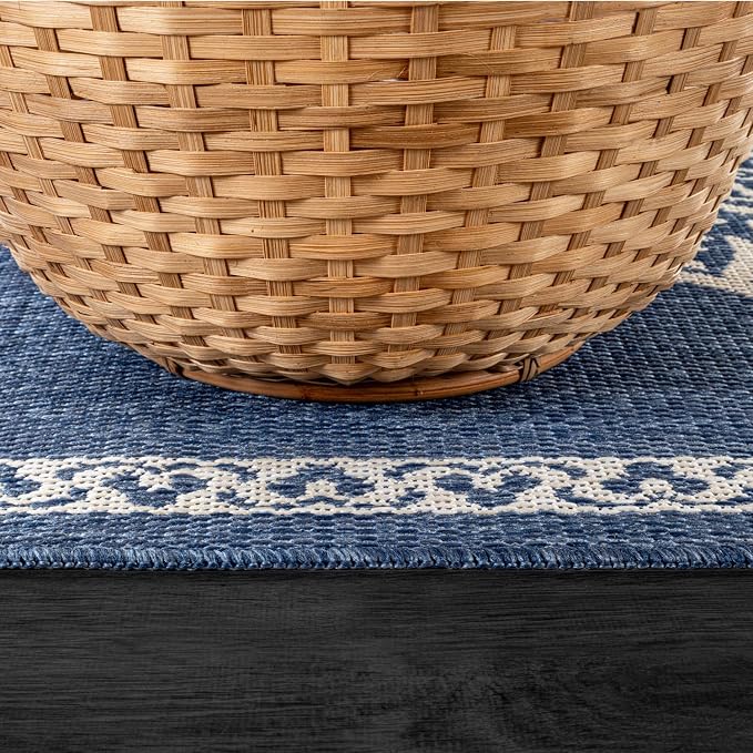CAMILSON Outdoor Rug 5x7 Medallion Blue Modern Area Rugs for Indoor and Outdoor Patios Kitchen and Hallway Mats Washable Porch Deck Outside Carpet (Medallion Blue 5 x 7)