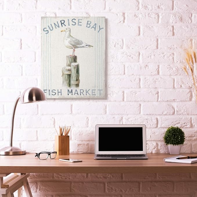 'Fish Market Sea Gull Bird Animal Beach Ocean'| Canvas Art | Stupell Industries | 30 x 40 Inches, Easy to Hang and Sturdy, Made in USA, by Danhui Nai
