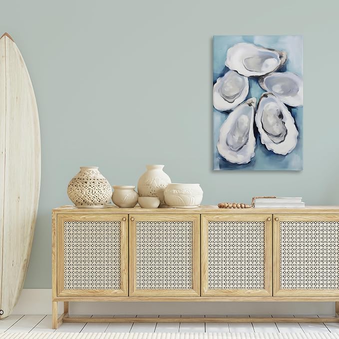 Five Oyster Shells Nautical, 30 x 45 Inch Canvas Wall Art | Stupell Industries · By Petal Prints Design · Ready to hang · Perfect for living room · bedroom · office · Made in USA
