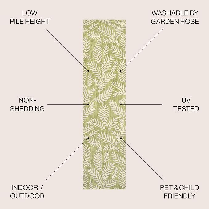 JONATHAN Y Palm Frond Indoor Outdoor Runner Rug 2X8 Green/Cream, Nevis for Backyard, Patio, Porch, Easy-Cleaning, High Traffic, Pet-Friendly, Non-Shedding (SMB119D-28)