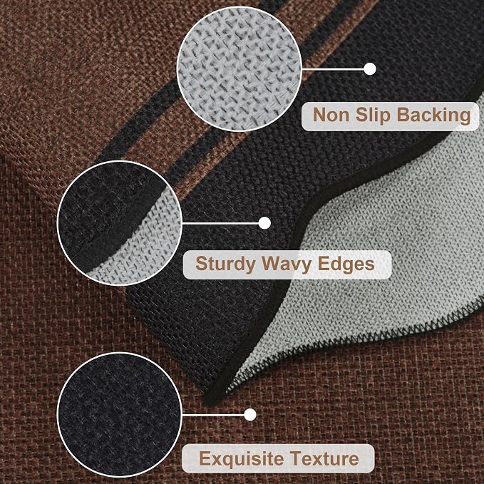 8x10 Scalloped Rug Easy Jute Washable Rug for Living Room Indoor Outdoor Black Brown Geometric Non Slip Carpet for Under Table Neutral Carpet for Backyard Patio Dining Room