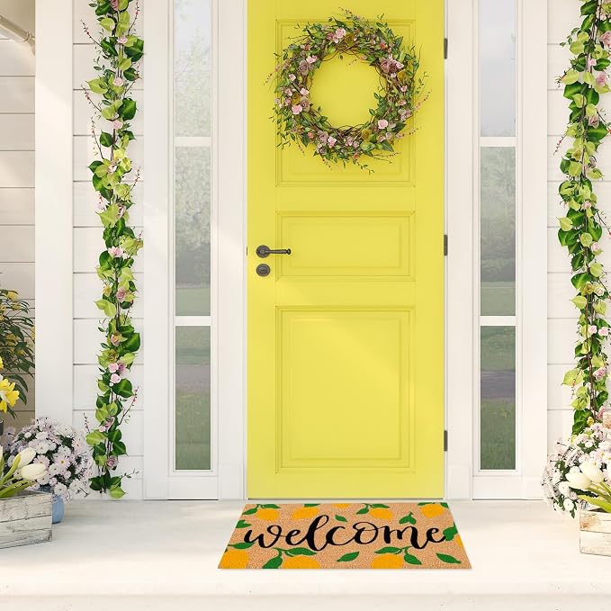 JarThenaAMCS Lemon Natural Coir Door Mat Yellow Summer Lemon Welcome Floor Mat Non-Slip Entrance Door Rugs for Indoor Outdoor Home Bathroom Decor, 16.5 x 29 Inch