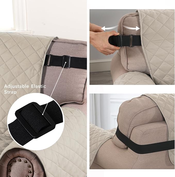 H.VERSAILTEX Sofa Protector for Dogs/Cats/Pets Sofa Slipcover Quilted Furniture Protector with Non Slip Elastic Strap Water Resistant Sofa Covers Seat Width: 66" (Sofa, Pale Oak)