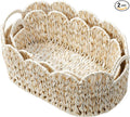 Coeusy Wicker Scalloped Basket Set of 2,Woven Storage Baskets for Shelves,Closet,Laundry,Gifts,Towels,Books,Toys,Waterproof Boho Decor Basket for Organizing