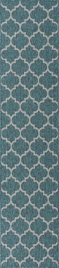 Unique Loom Outdoor Trellis Collection Area Rug (2' 7" x 12' Runner, Teal/ Gray)