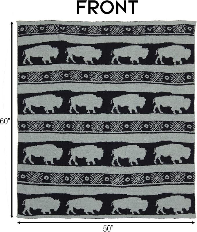 Carstens, Inc. Luxury Soft Stretchy Reversible Plush Throw Blanket, Large 50" x 60", Buffalo Blues