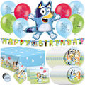 Bluey Birthday Decorations and Party Supplies with Balloons and Tablecloth | Officially Licensed Bluey Party Decorations - Banner, Tablecloth, Foil and Latex Balloons, Plates and Napkins for 16