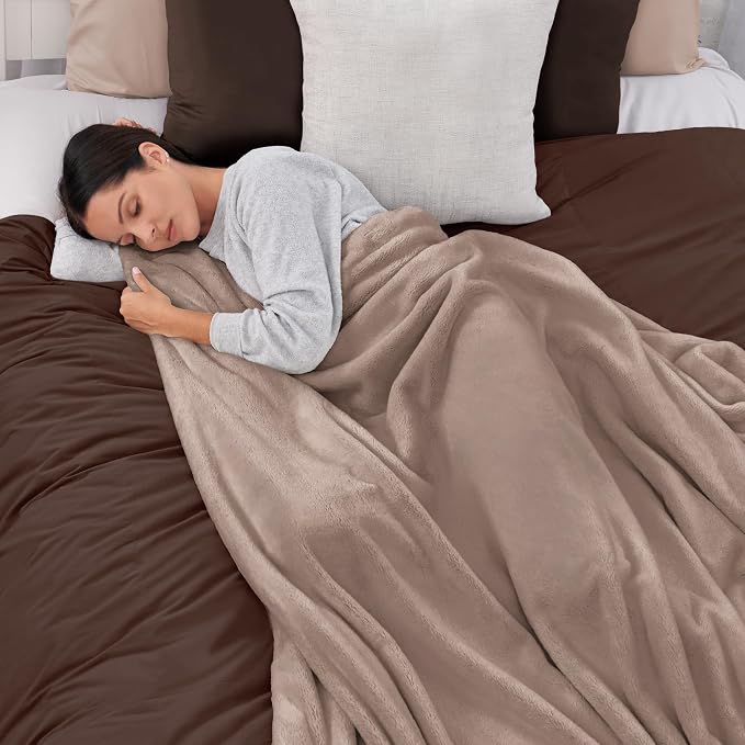 NORTHWEST Ashford Home Cozy Warmwell Blanket Moonlight Taupe Twin Size 60 x 80 inches