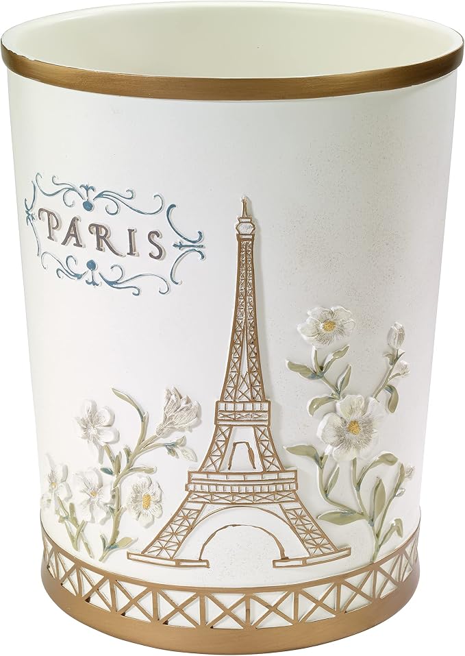 Avanti Linens - Wastebasket, Hand Painted Resin, Chic Bathroom Decor (Paris Botanique Collection)