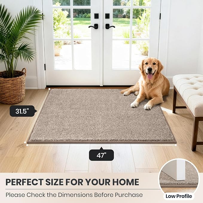 PURRUGS Dirt Trapping Door Mat 31.5" x 47", Non-Slip Machine Washable Entryway Rug, Dog Doormat, Indoor Front Door Mat, Super Absorbent Entry Rug for Muddy Shoes & Paws, Taupe