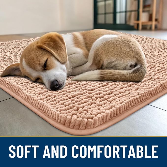 Smiry Dog Door Mat for Muddy Paws 40x24, Absorbent Dirt Trapper, Non-Slip Washable Chenille Entryway Rug for Inside Floor, Peach, Classic Solid