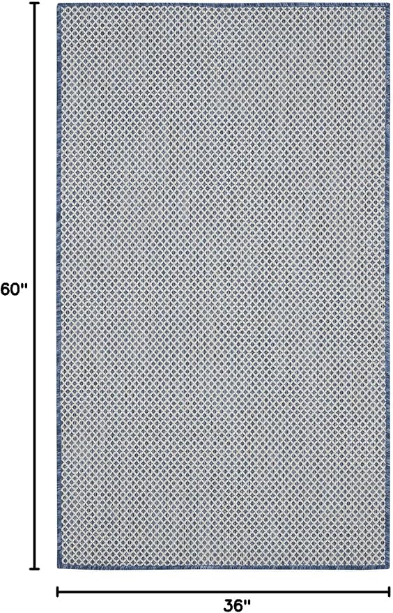 Nourison Home Courtyard Ivory Blue 3' x 5' Area Rug - Easy Clean, Non Shedding, Bed Room, Living Room, Dining Room, Kitchen (3' x 5')