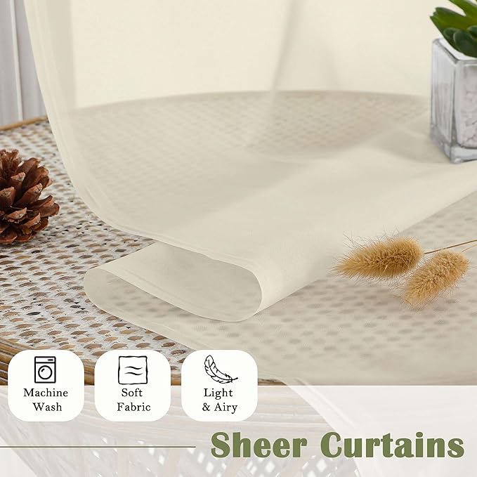 Lecloud Cream Sheer Curtains 108 Inches Long 2 Pcs, Dual Rod Pocket Home Decor - Image 8