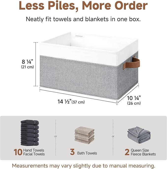 StorageWorks Fabric Shelf Baskets, Closet Organizers and Storage Basket, Foldable Storage Bins for Shelves, Clothes Storage Bins, Gray and White, 3-Pack, Large