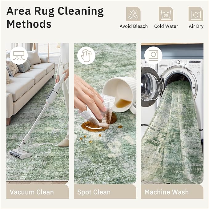 6x6 Green/Ivory Round Rug 6ft Living Room Circle Rug Vintage Round Area Rug Non Slip Indoor Carpet for Dining Room Bedroom