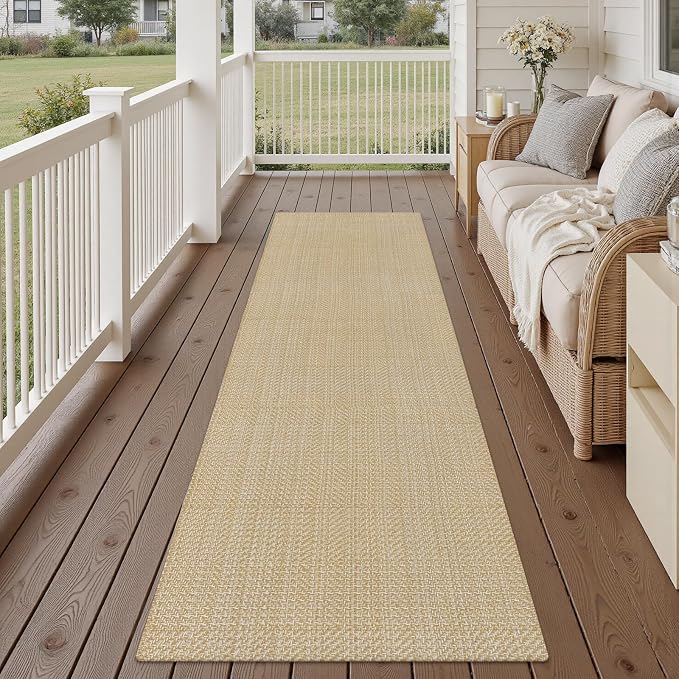 Rugalia Washable Woven Hallway Runner Rug, 2x8 Natural Beige Cotton Rug Runners for Entryway Non-Slip Long Kitchen Mat, Modern Neutral Indoor Outdoor Throw Runner Carpet for Porch Potio